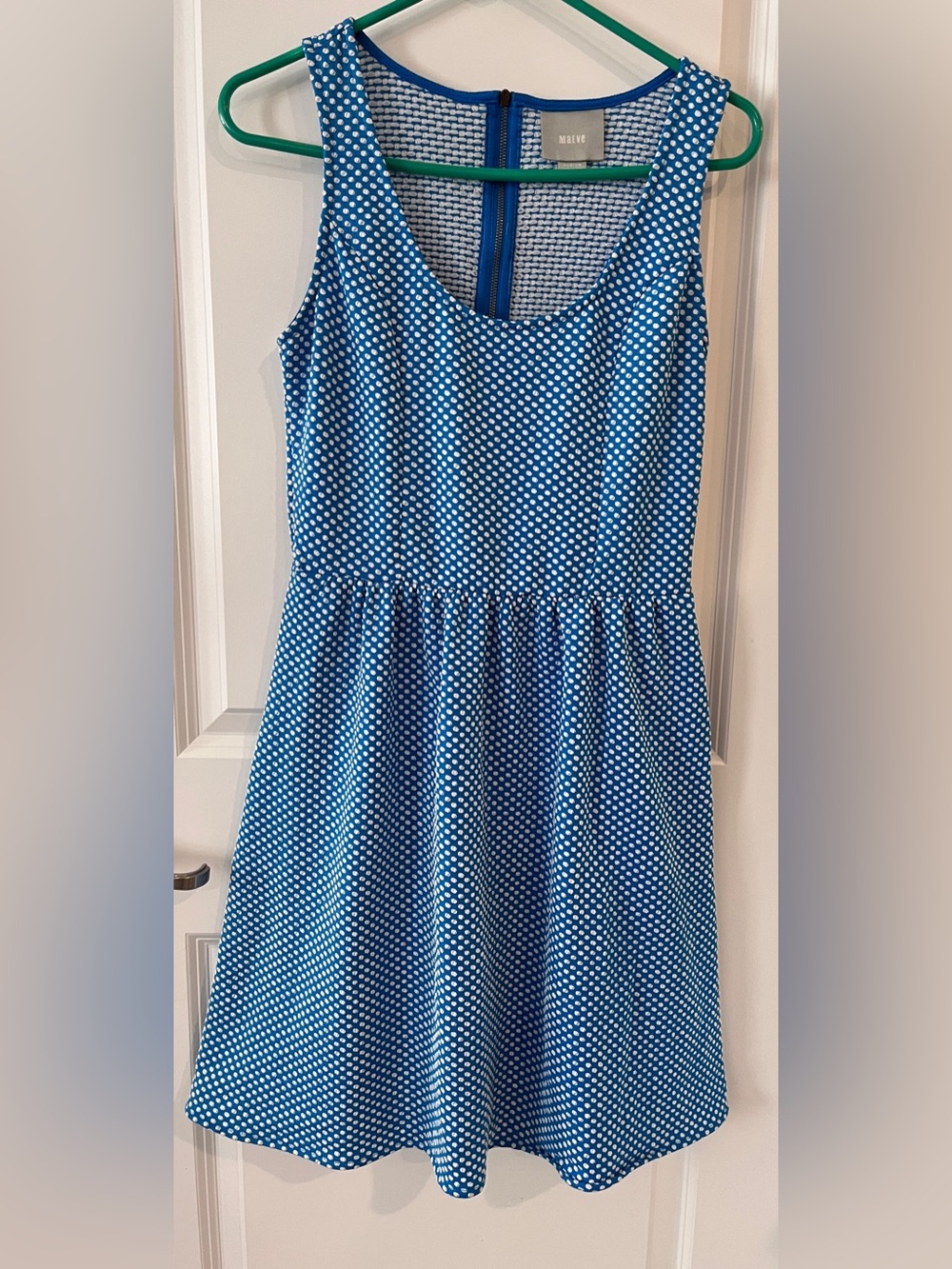 Maeve Anthropologie Blue White Polka Dot Textured Fit Flare Dress Medium
